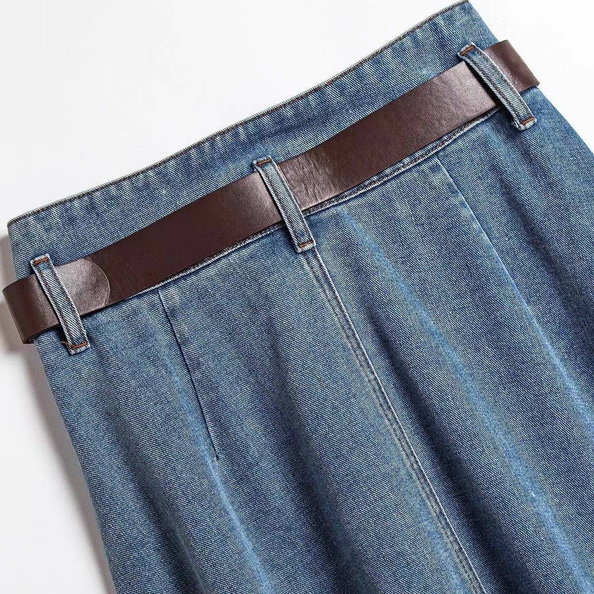 Vivian™ | High-Waist Pleated Denim Skirt - Éala Ardmore