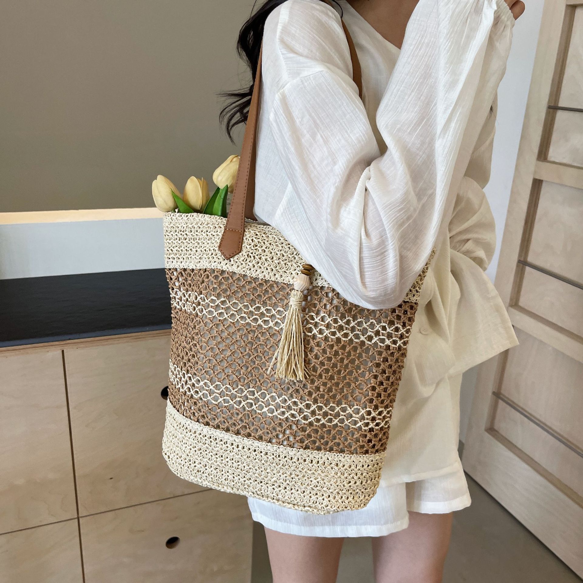 Paloma™ | Striped Straw Beach Bag