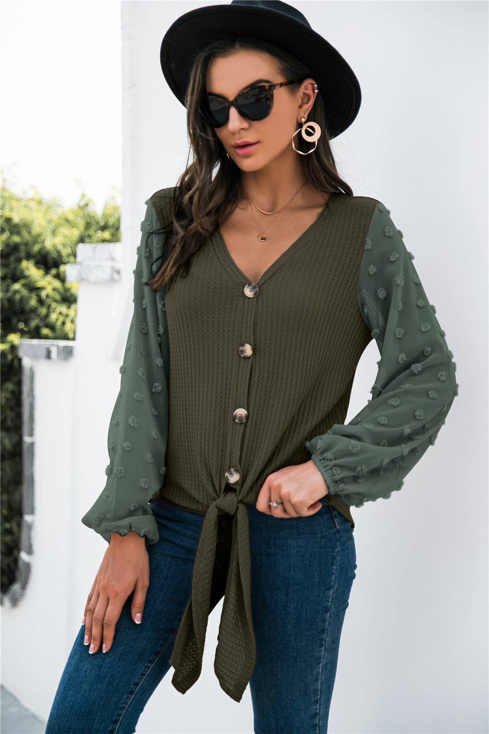 Mila™ | Elegant V-Neck Buttoned Shirt - Éala Ardmore