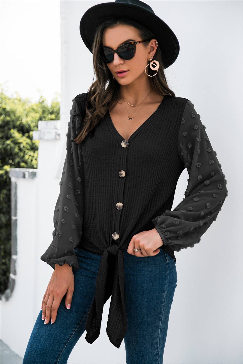 Mila™ | Elegant V-Neck Buttoned Shirt - Éala Ardmore